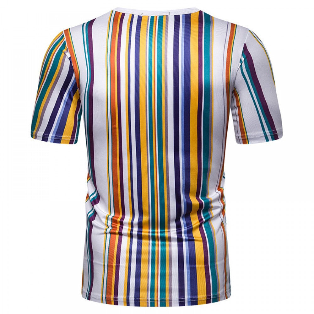 New Men's Summer Short-Sleeved Striped Slim Casual T-Shirt
