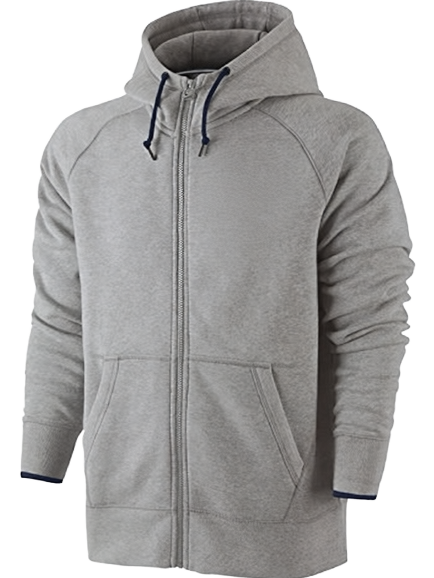 Men's Solid-Color Cotton Fleece Zip-Up Hoodie