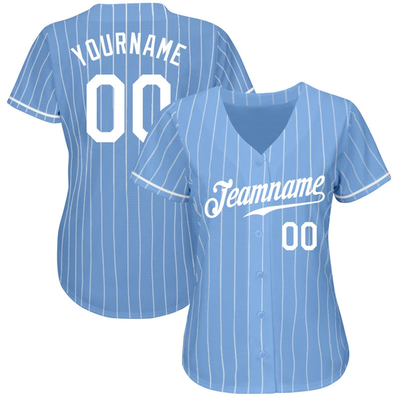 Custom Light Blue  Pinstripe White Authentic Baseball Jersey