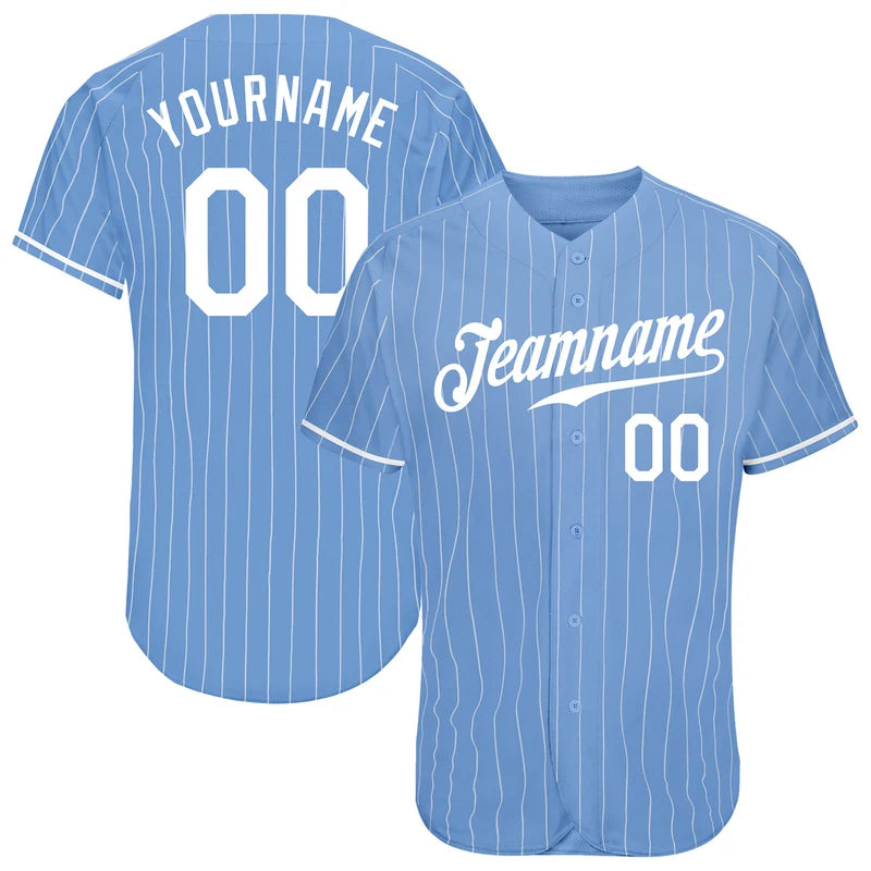 Custom Light Blue  Pinstripe White Authentic Baseball Jersey