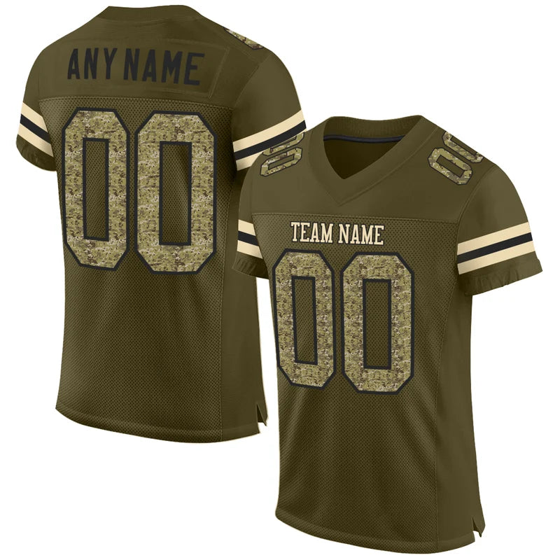 Custom Olive Camo-Black Mesh Football Jersey