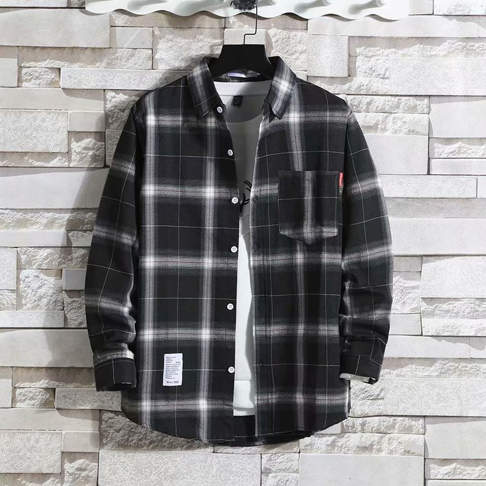 Men's Casual Plaid Long Sleeve Loose Shirt