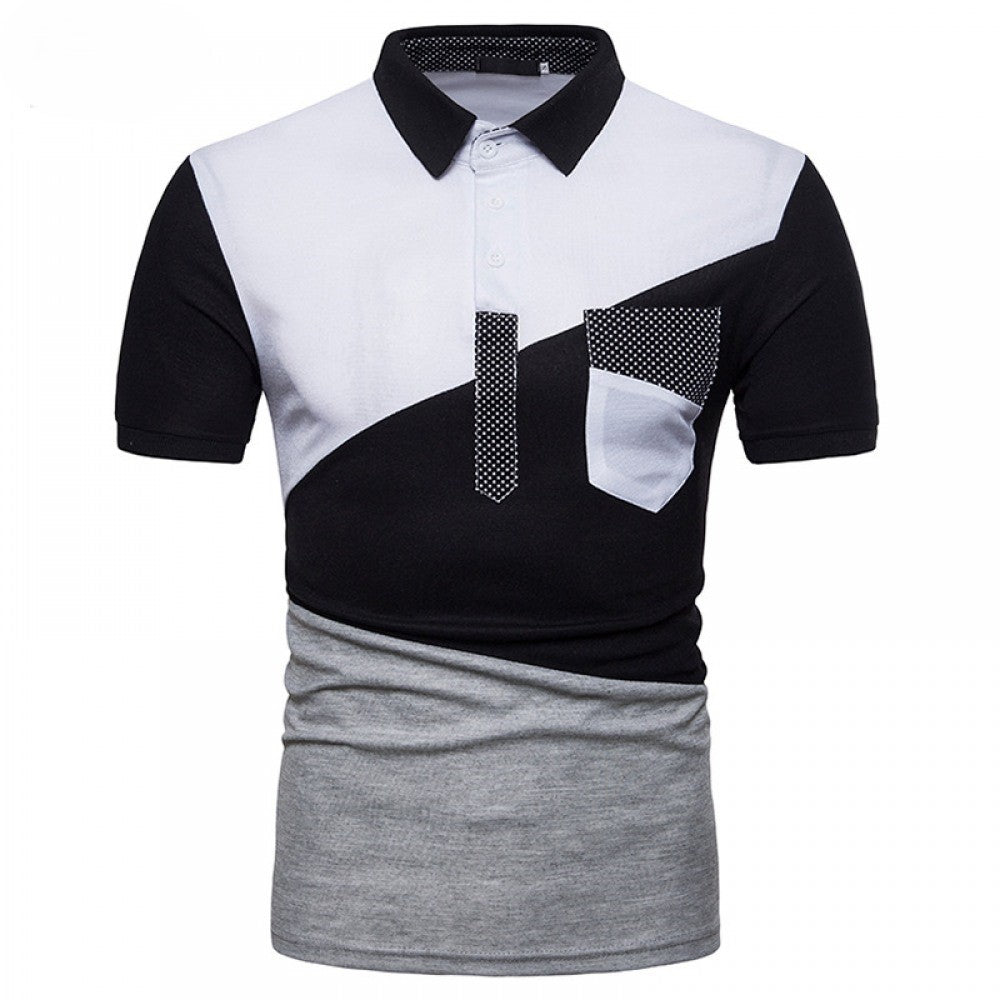 New Men's Irregular Color Matching Stitching Polo Shirt