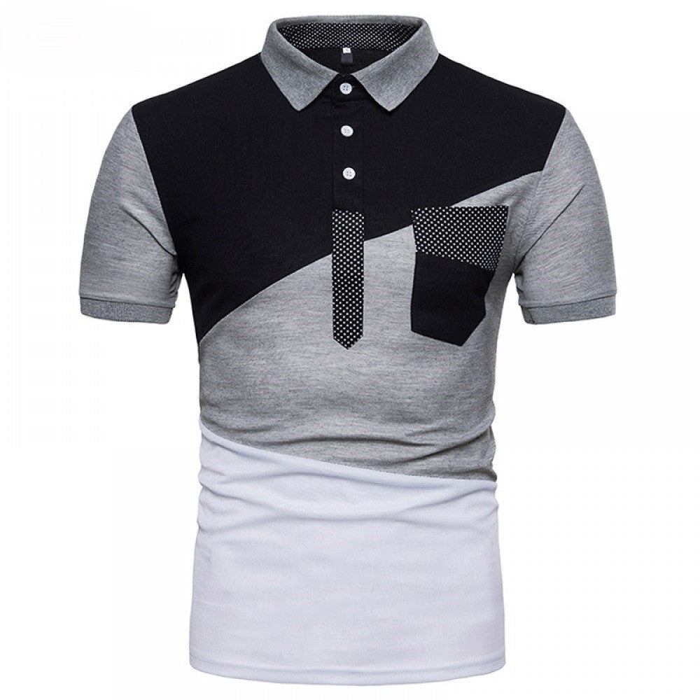 New Men's Irregular Color Matching Stitching Polo Shirt
