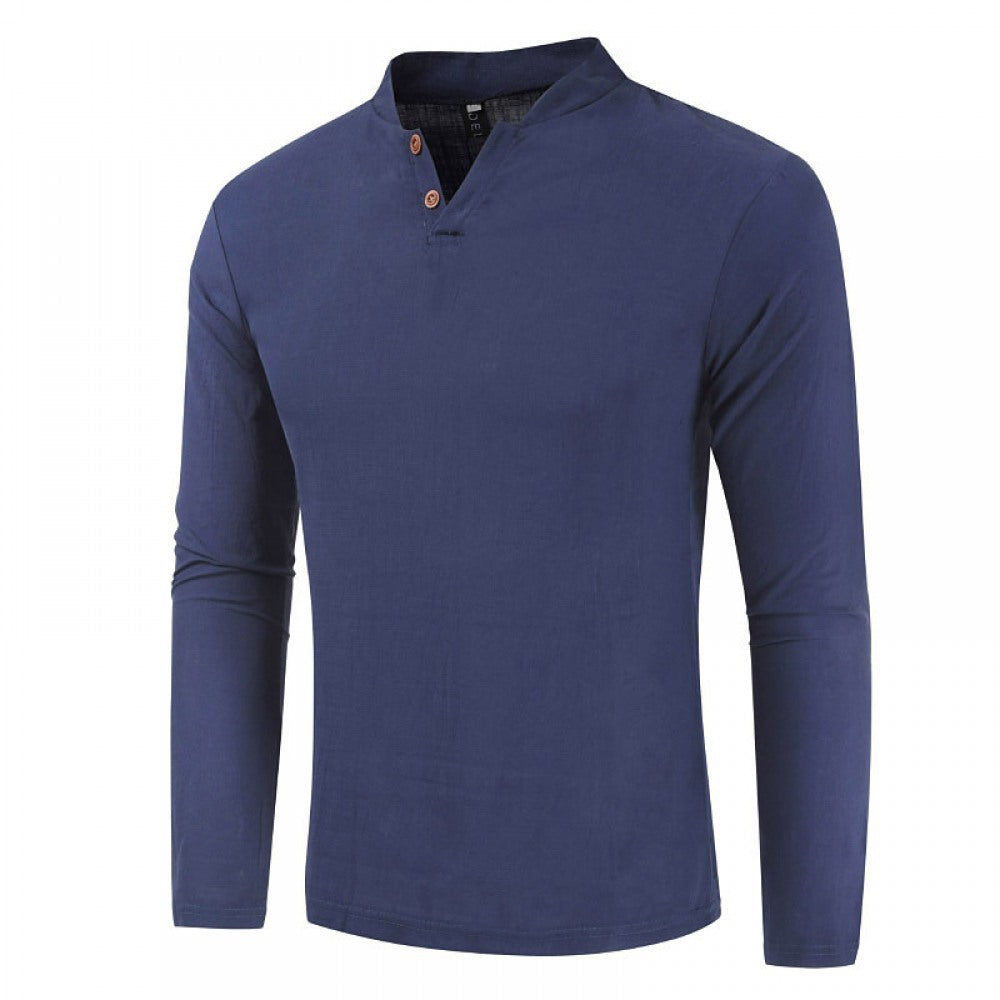 Men's Cotton and Linen Long-Sleeved Pullover
