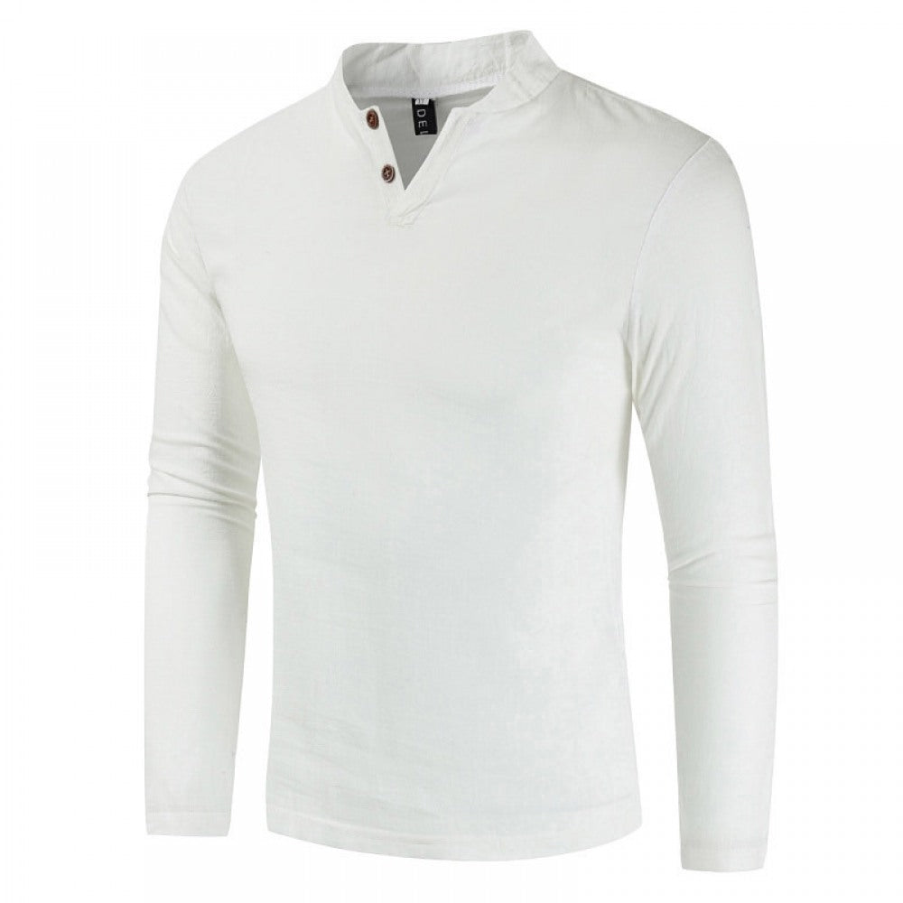 Men's Cotton and Linen Long-Sleeved Pullover